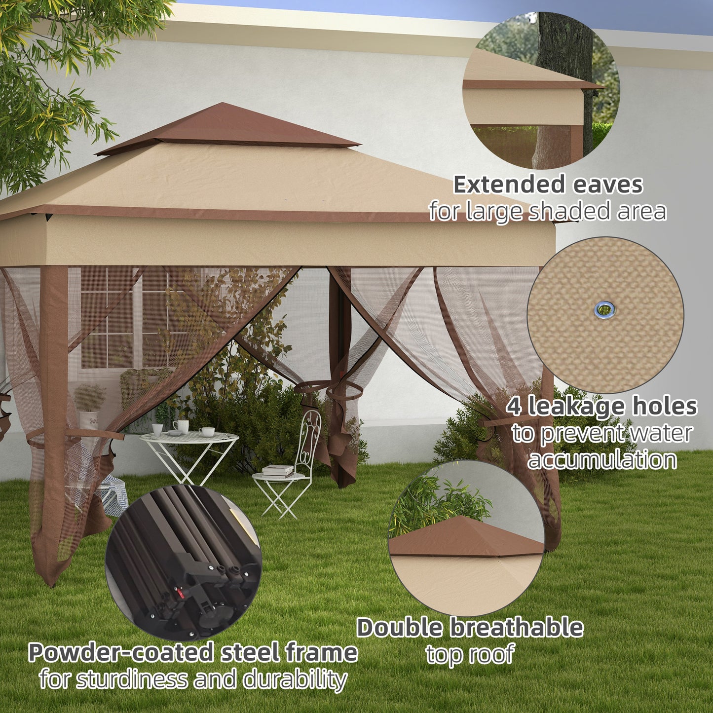 3 x 3(m) Pop Up Gazebo, Double-roof Garden Tent with Netting