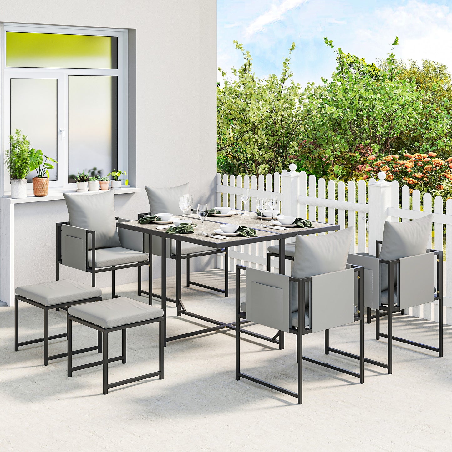 Nine-Piece Steel Frame Garden Dining Set