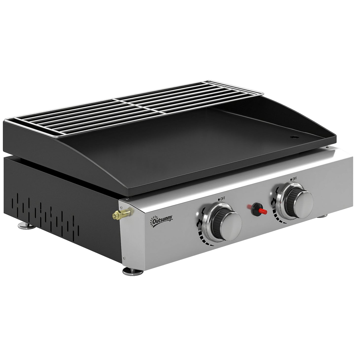 2 Burner Grill Griddle, Portable Gas Plancha with Warming Rack, 5 kW