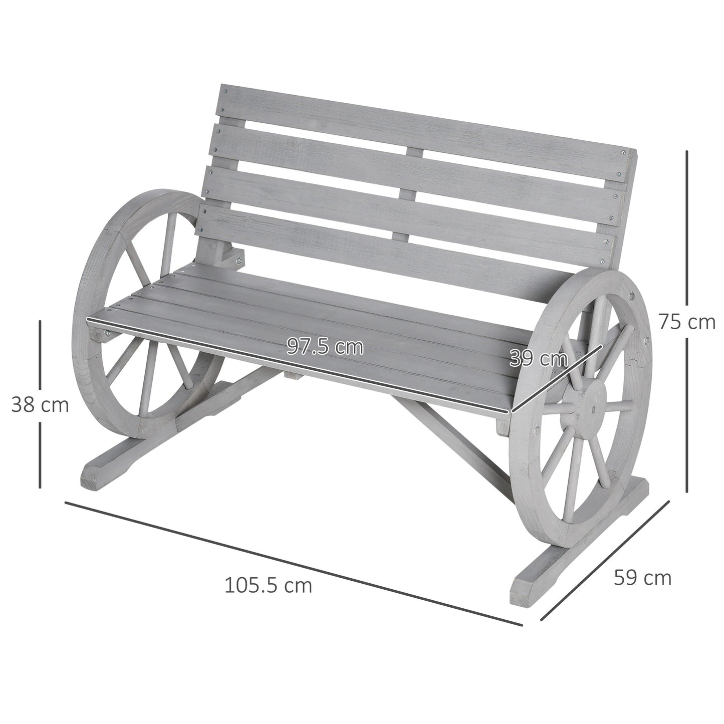 Wooden Cart Wagon Wheel 2 Seater Garden Bench Outdoor Garden