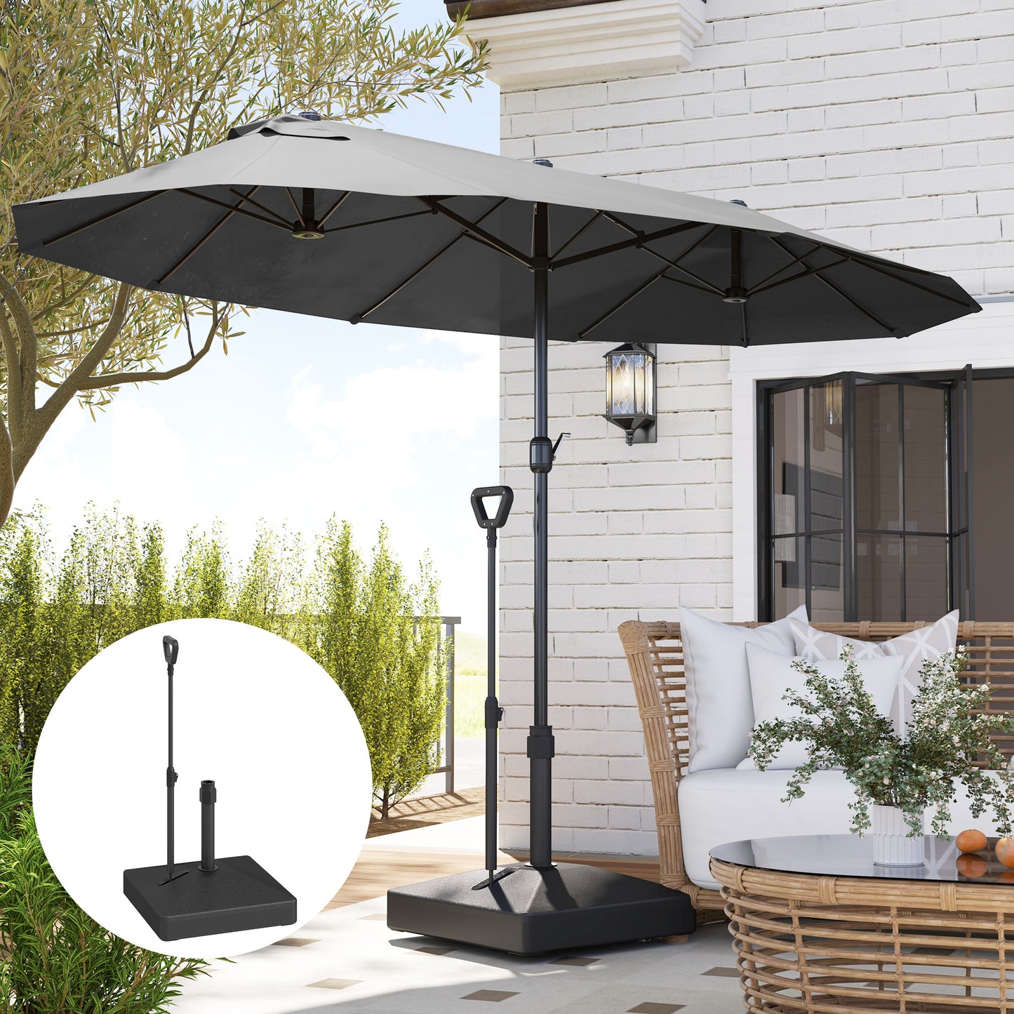 Garden Parasol Base with Adjustable Wheels and Handle