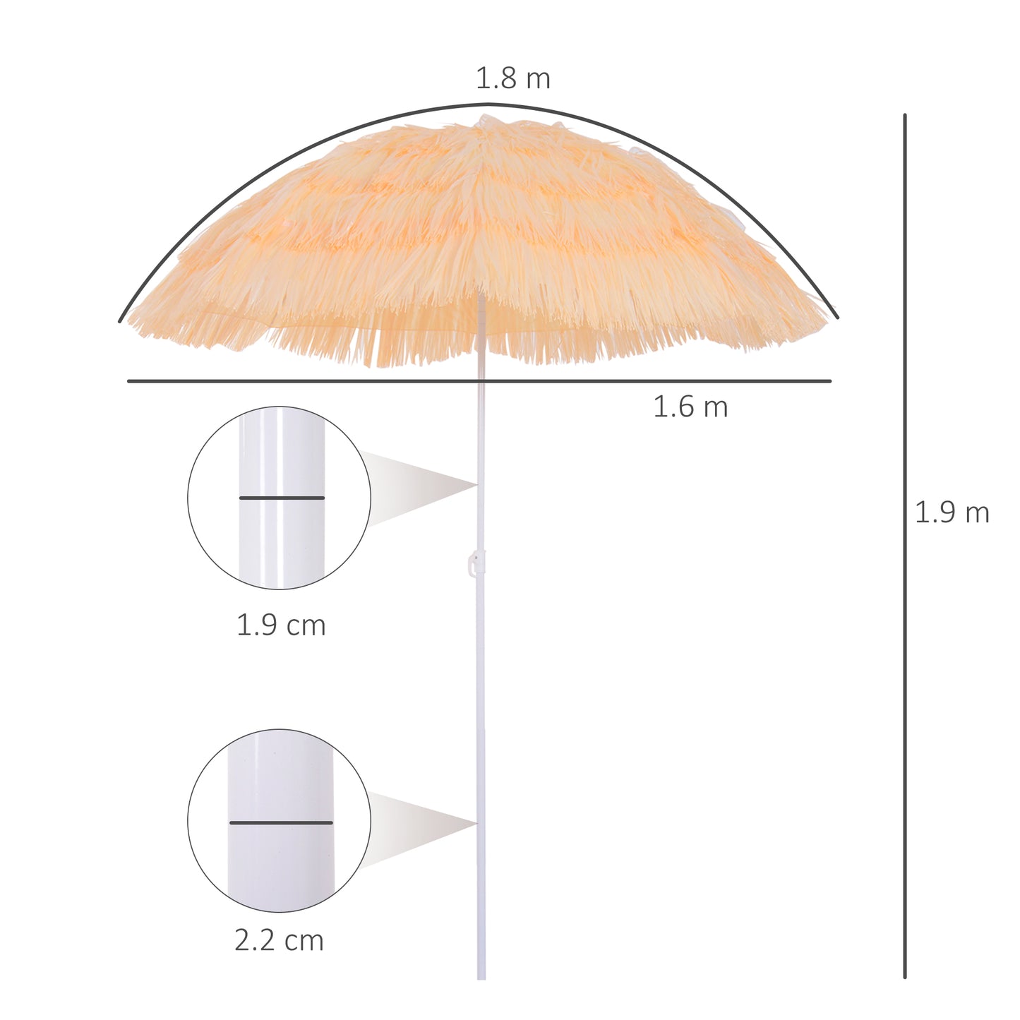 1.6m Patio Garden Hawaii Beach Sun Umbrella Sunshade Hawaiian