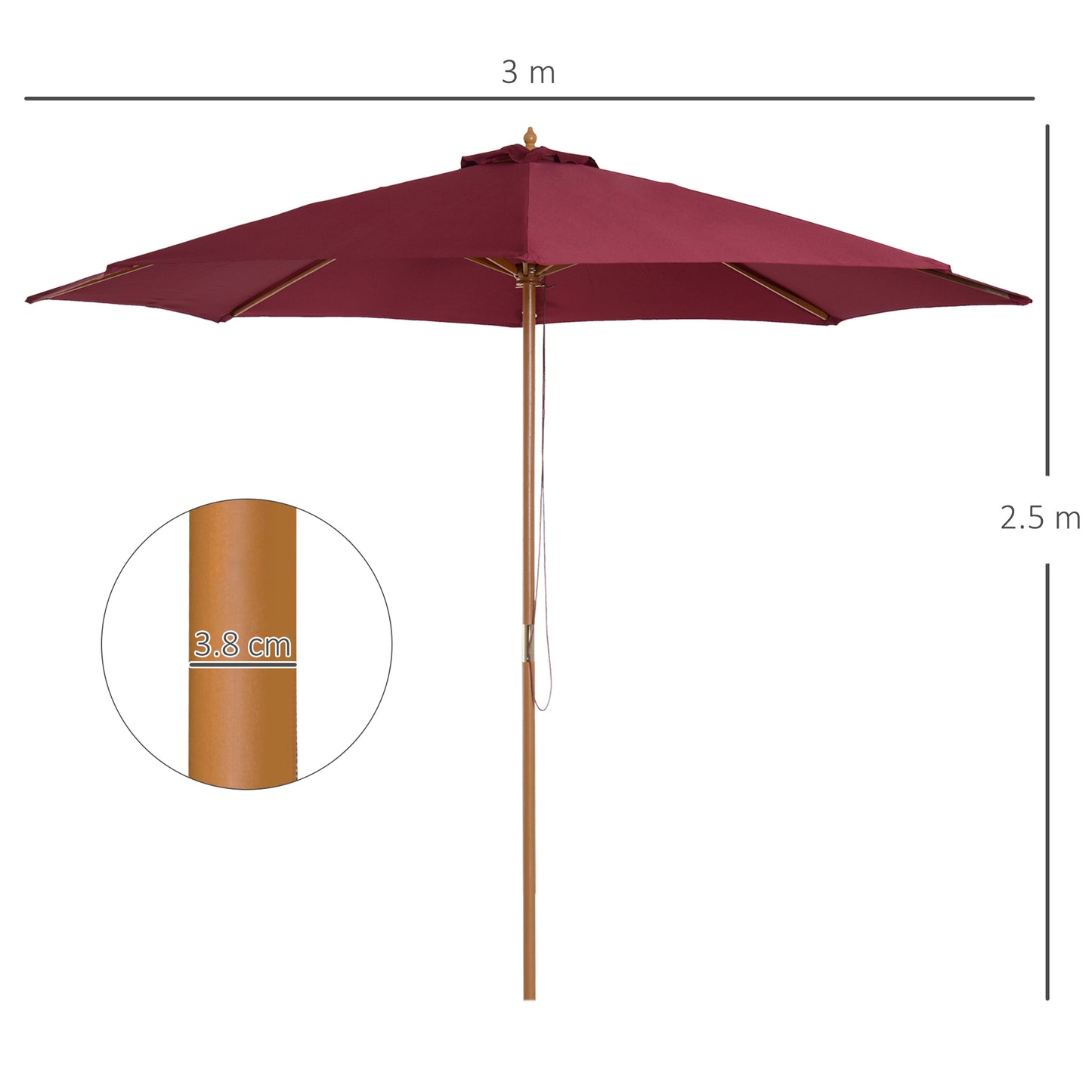 3(m) Garden Parasol, Pulley Operated Patio Umbrella