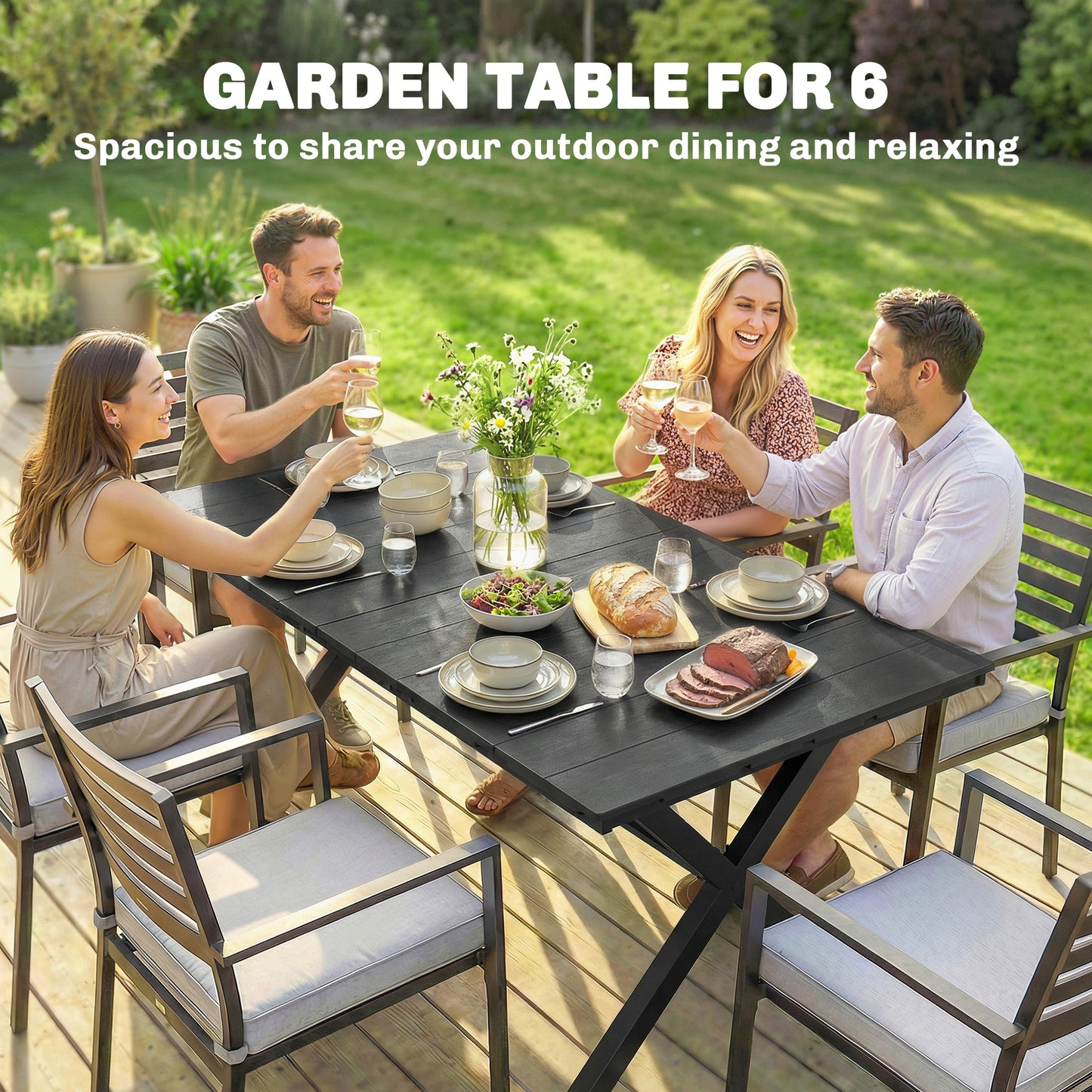 Garden Dining Table for 6, Rectangular Outdoor Table
