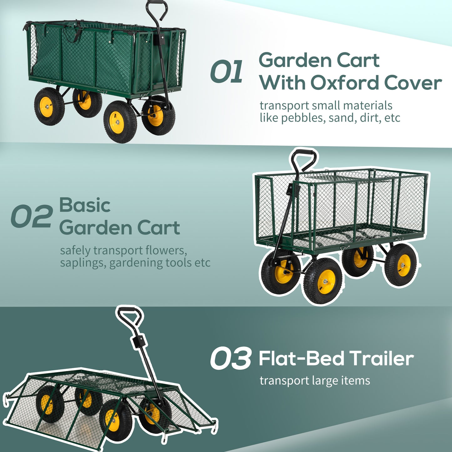 Large 4 Wheel Heavy Duty Garden Cart Truck Trolley Wheelbarrow