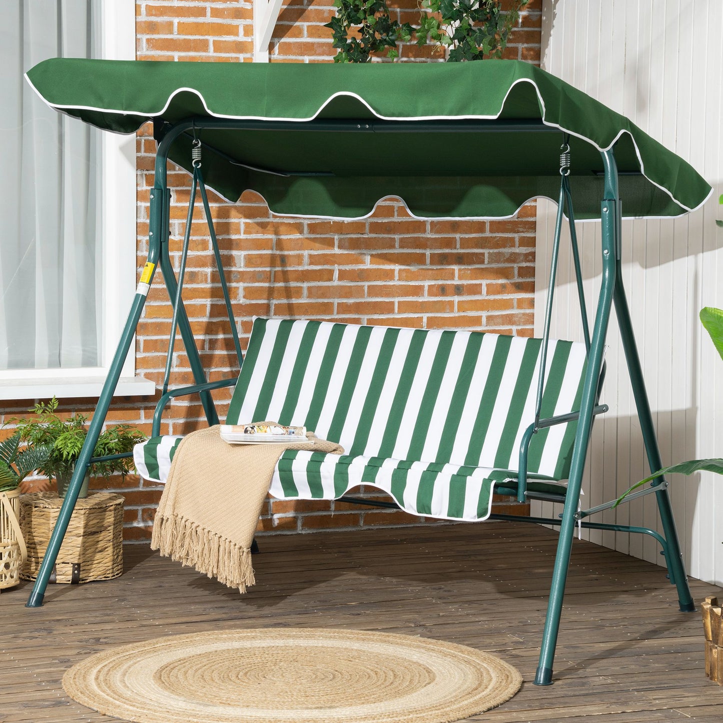 3-Seat Swing Chair Garden Swing Seat with Adjustable Canopy for Patio