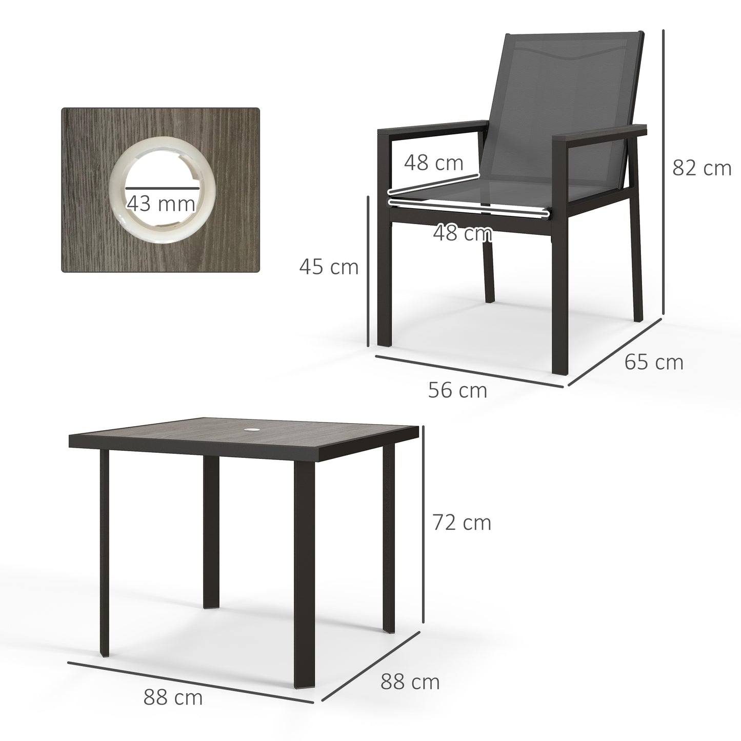 Five-Piece Metal Dining Set, with Glass-Top Table