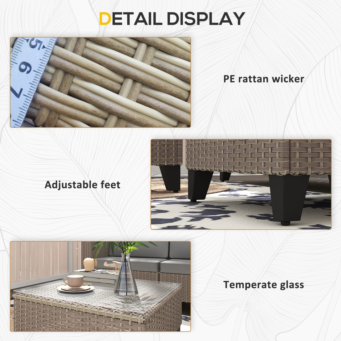 5-Piece Rattan Patio Furniture Set with Corner Sofa, Footstools