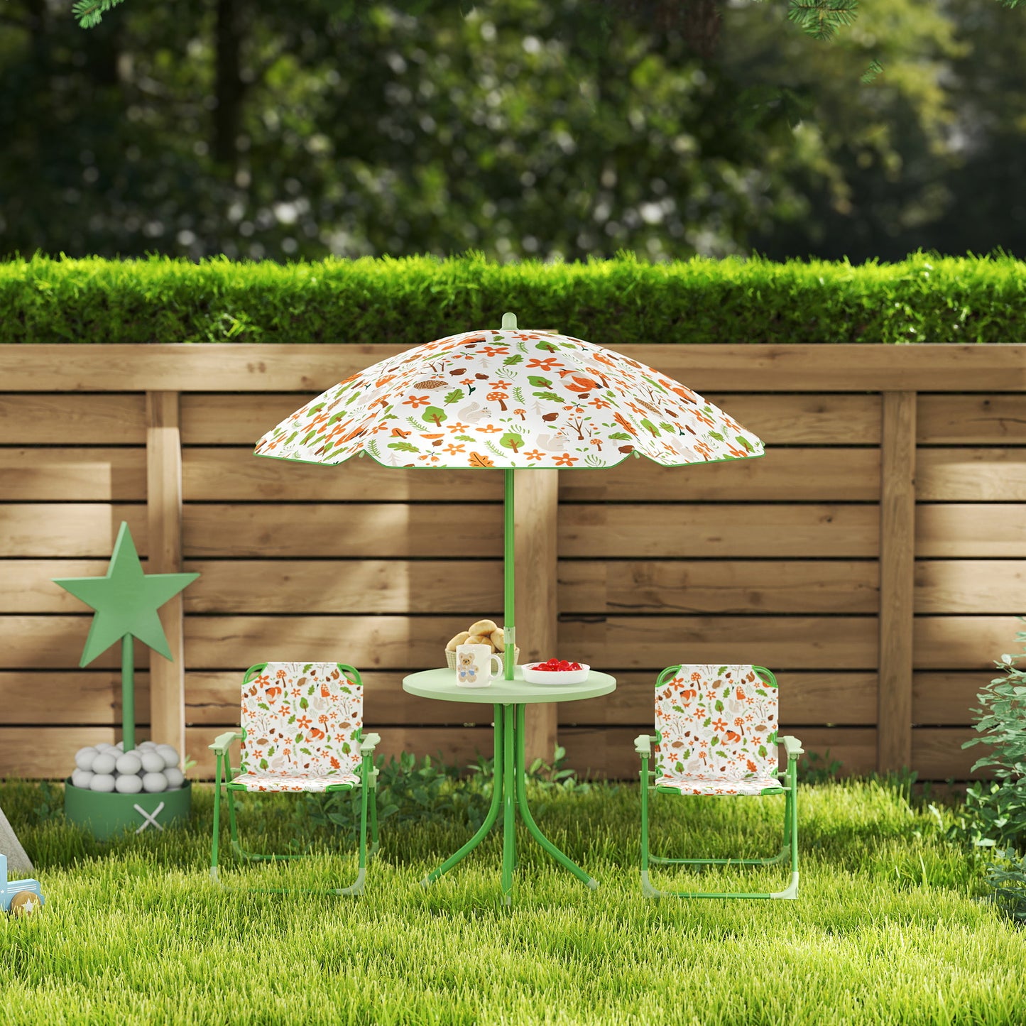 4-Piece Kids Garden Table and Chair Set with Adjustable Parasol
