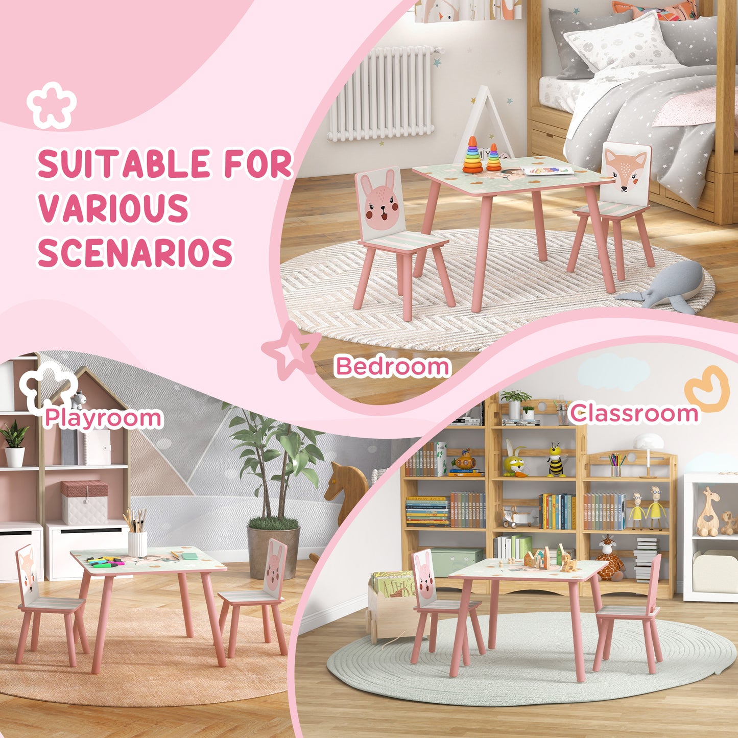 Kids and Table Chairs, Children Desk with Two Chairs