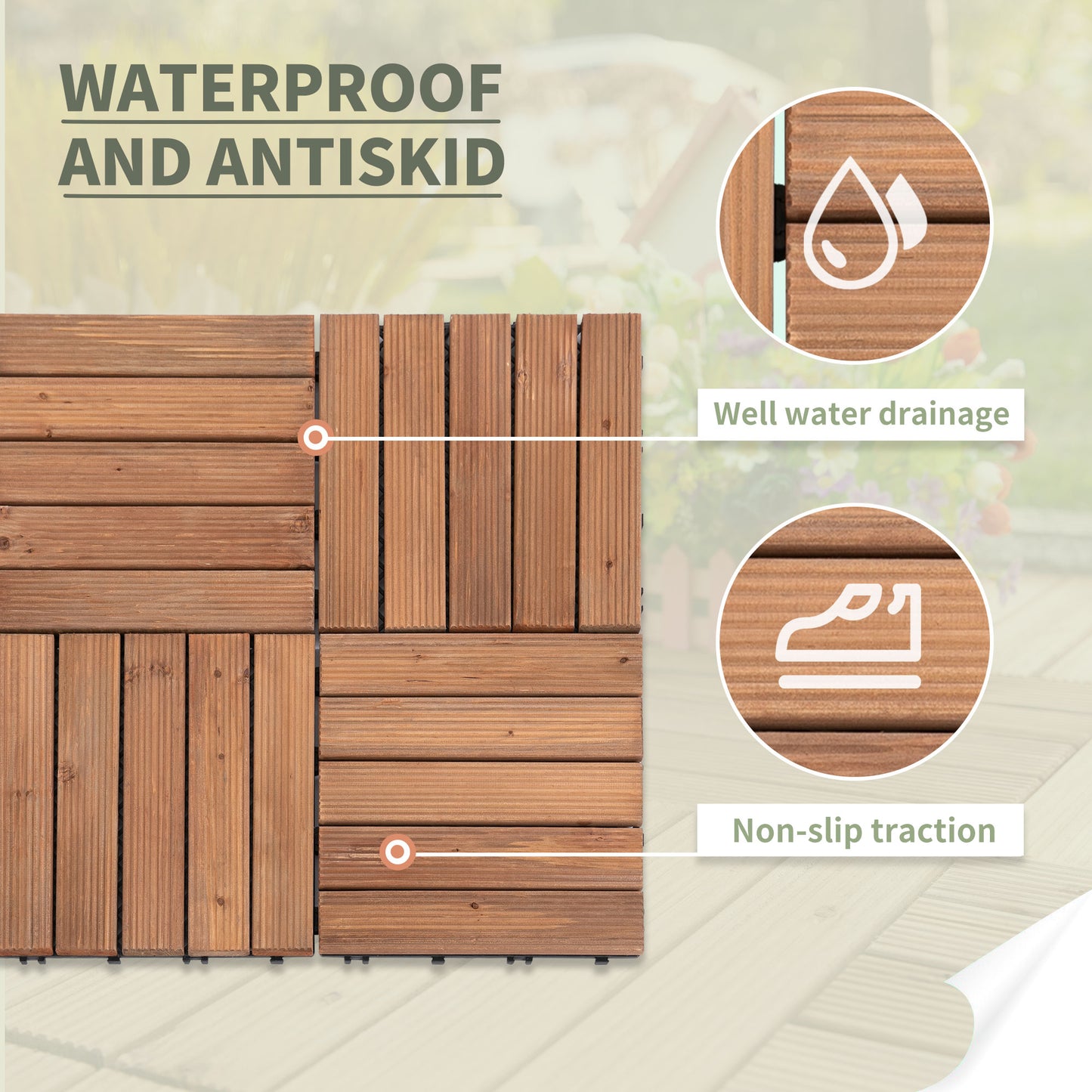 27 Pcs Solid Wood Interlocking Decking Tiles For Patio, Balcony