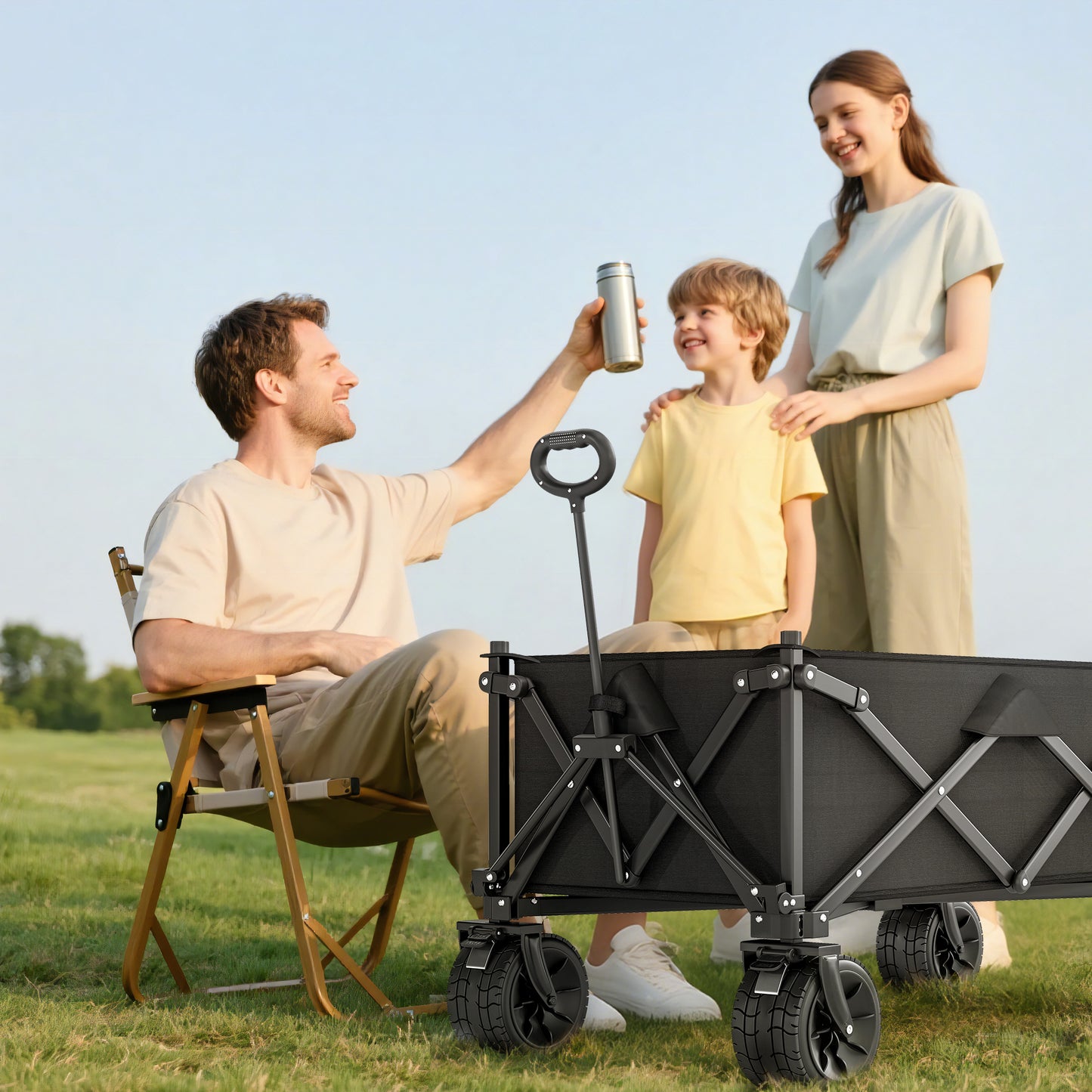 Folding Garden Trolley, Outdoor Wagon Cart with Carry Bag, for Beach