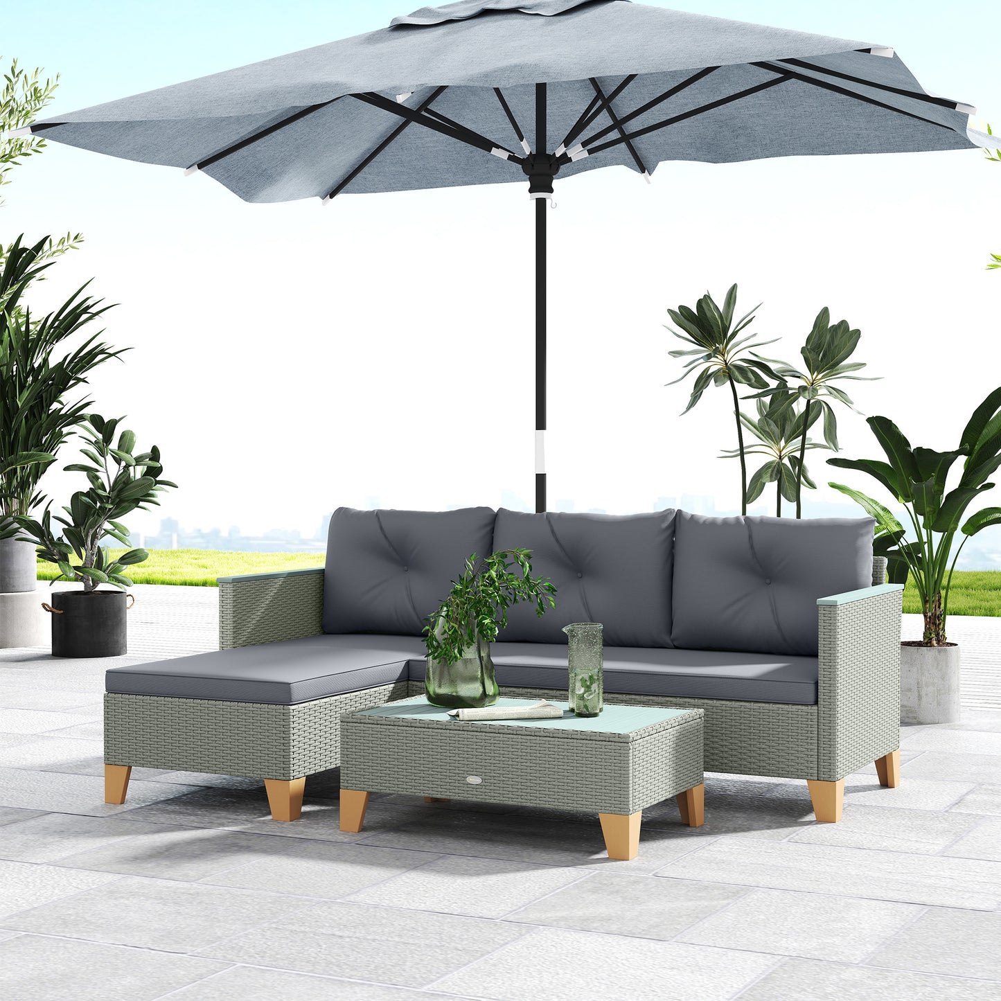 3 Pieces Rattan Garden Furniture Set