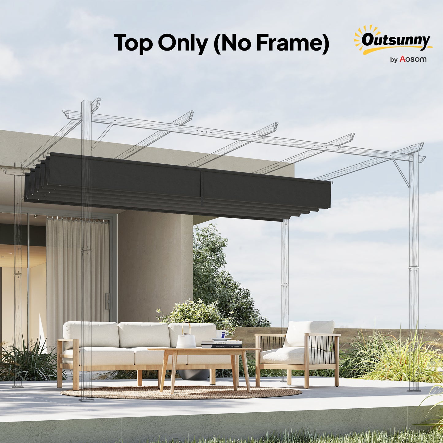 Retractable Pergola Cover, 3.5 x 2.6 m Replacement Canopy Fabric