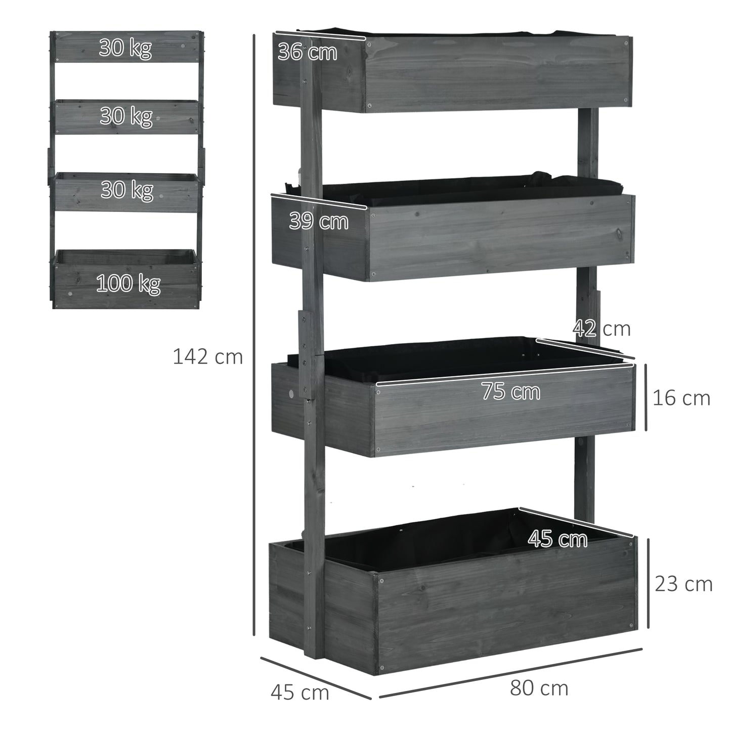 Four-Tier Basket Wooden Plant Stand