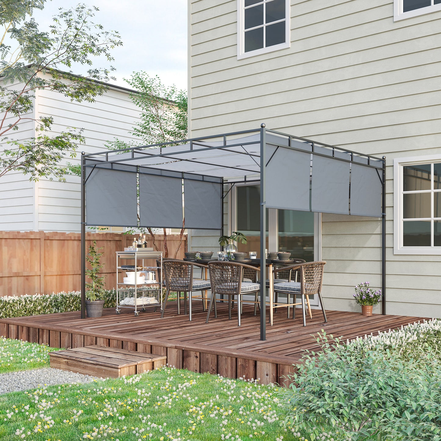 3 x 3(m) Steel Pergola Gazebo with Sliding Roof