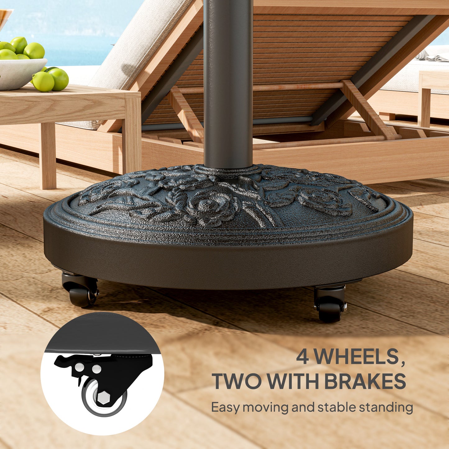Parasol Base, Umbrella Base with Wheels Cast Iron Effect
