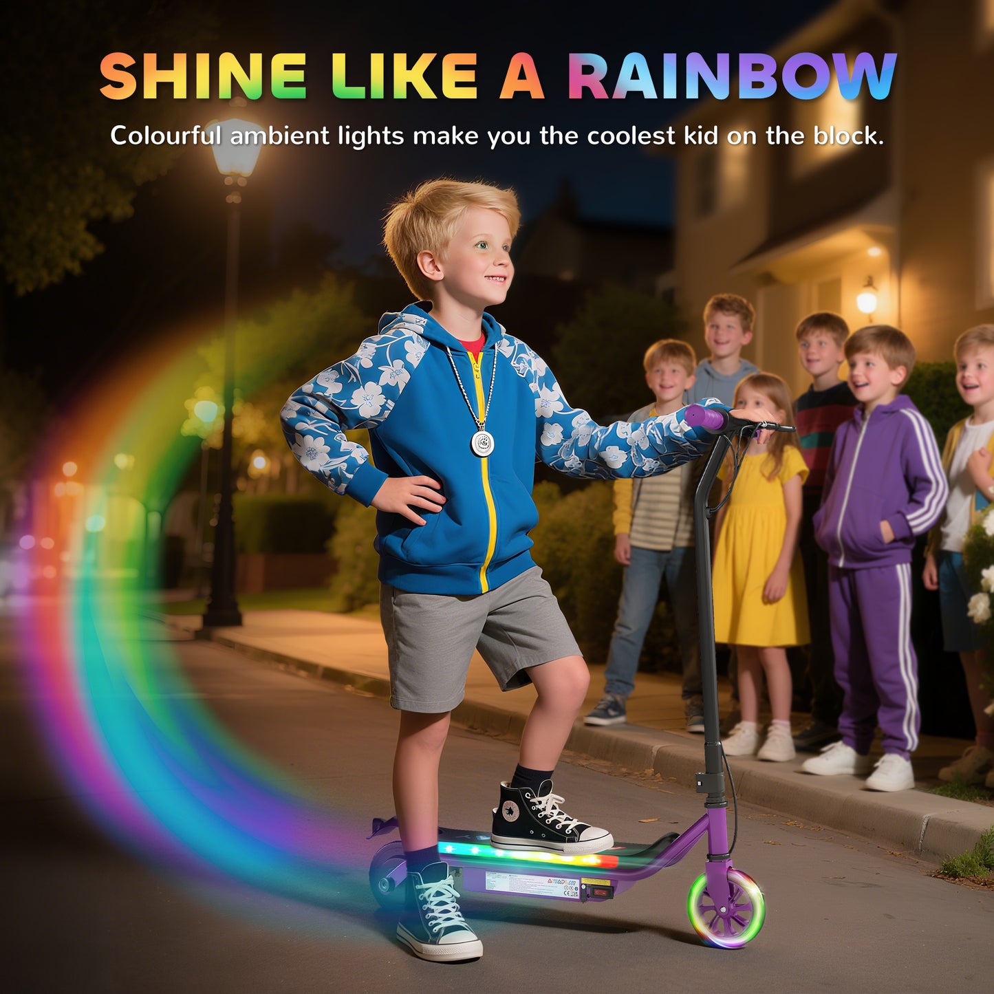 Electric Scooter for Kids Aged 6-14 Years, with Colourful Lights
