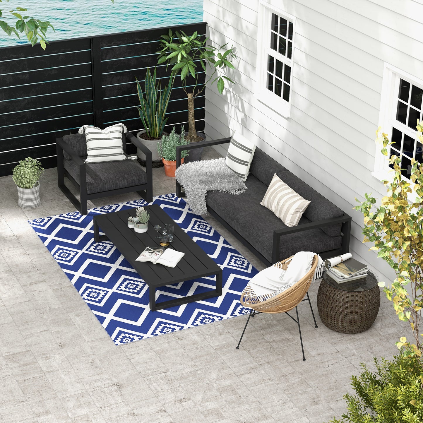 Plastic Straw Reversible RV Outdoor Rug with Carry Bag, 182 x 274cm