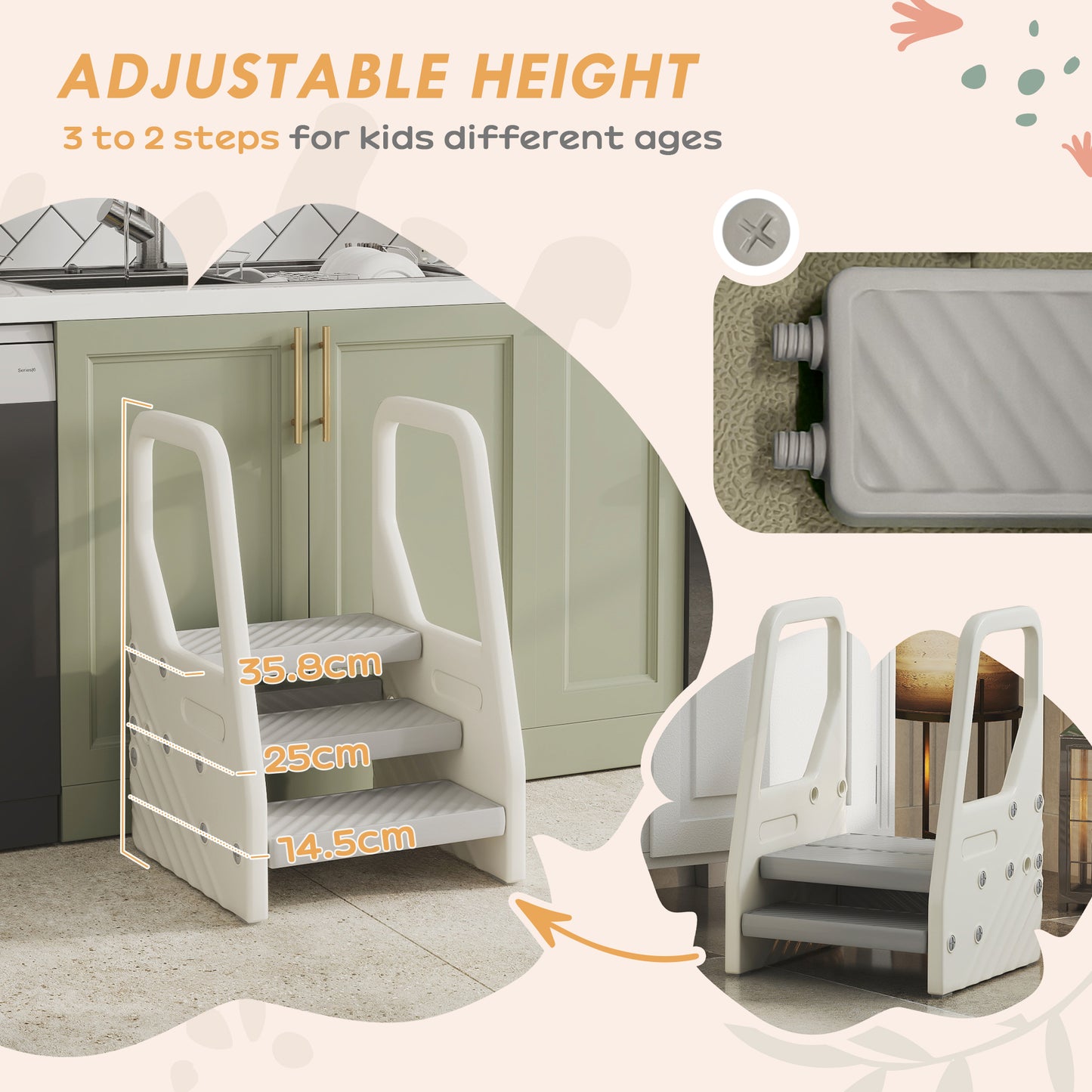 Adjustable 3 Step Toddler Tower with Handles