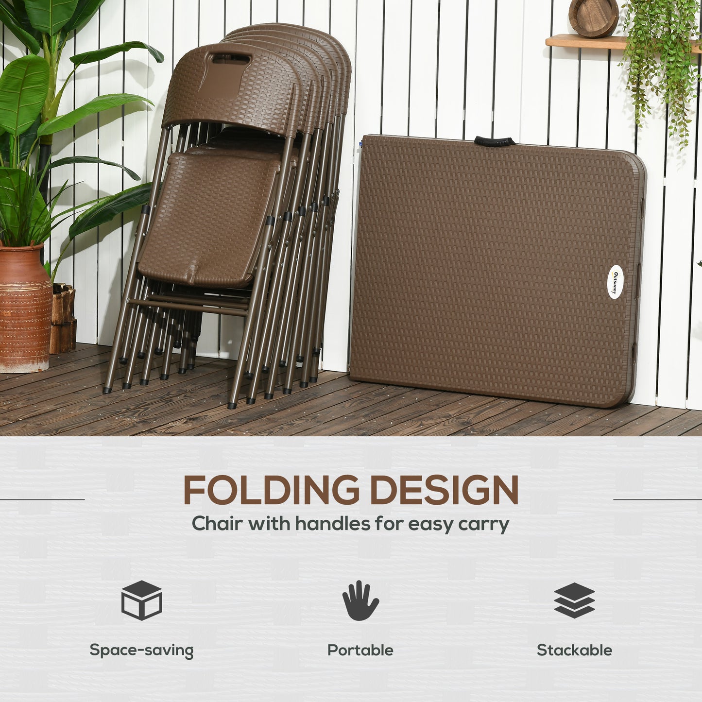 6 Seater Garden Dining Set, Rattan-Style HDPE Garden Furniture Set