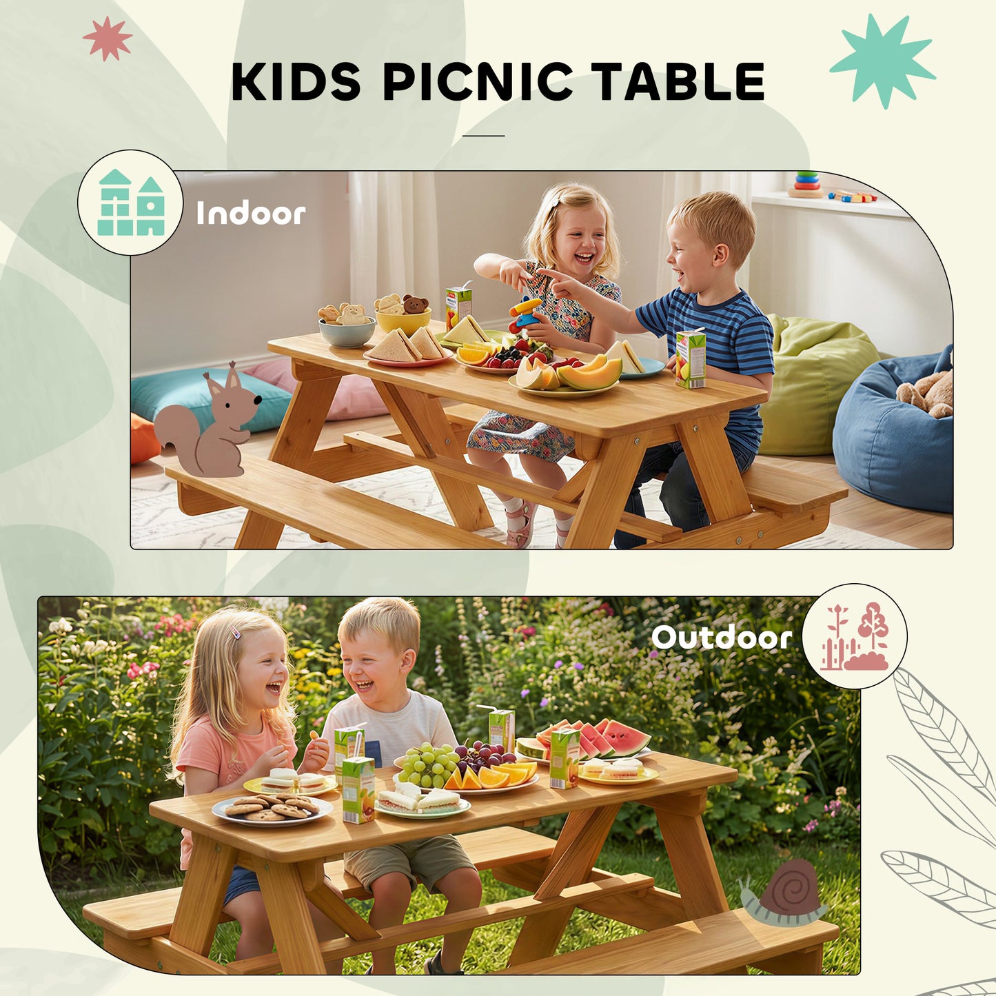 Kids Picnic Table for Outdoor Wooden Table & Bench Set