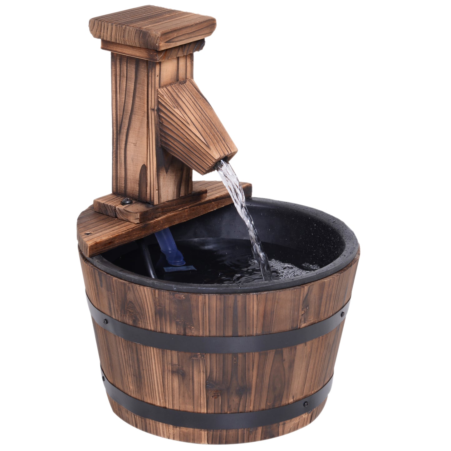 Wood Barrel Patio Water Fountain Garden Decorative Ornament Water (1)