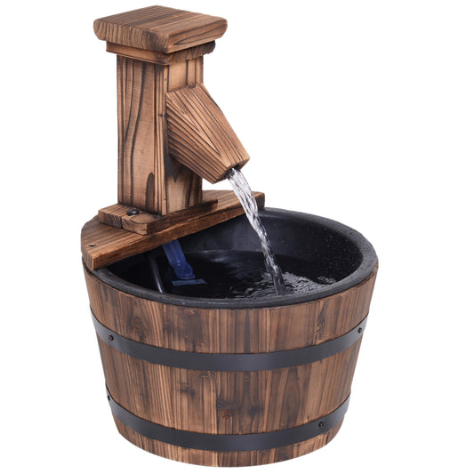 Wood Barrel Patio Water Fountain Garden Decorative Ornament Water (1)