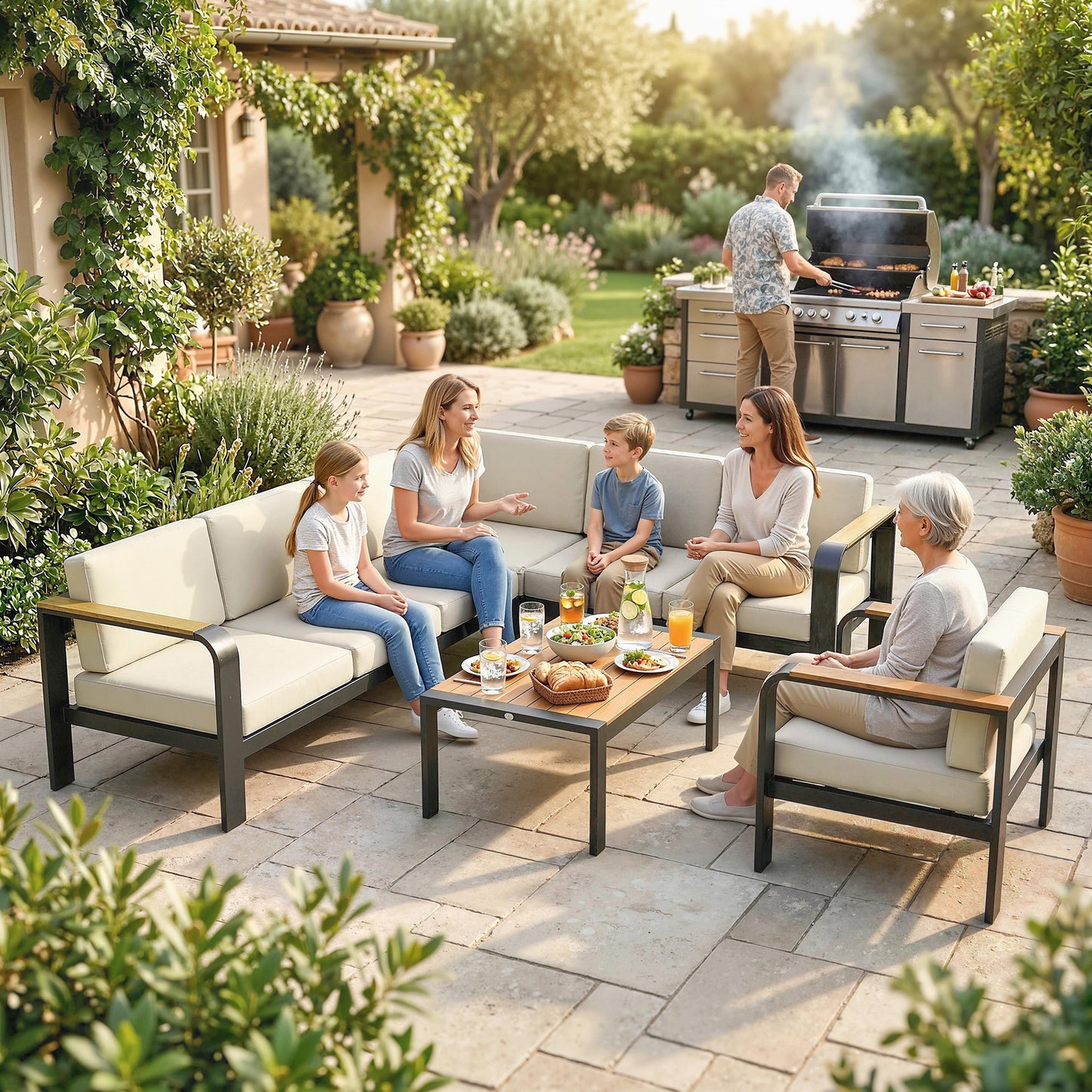 3 Pieces Garden Furniture Set with L-Shaped Sofa