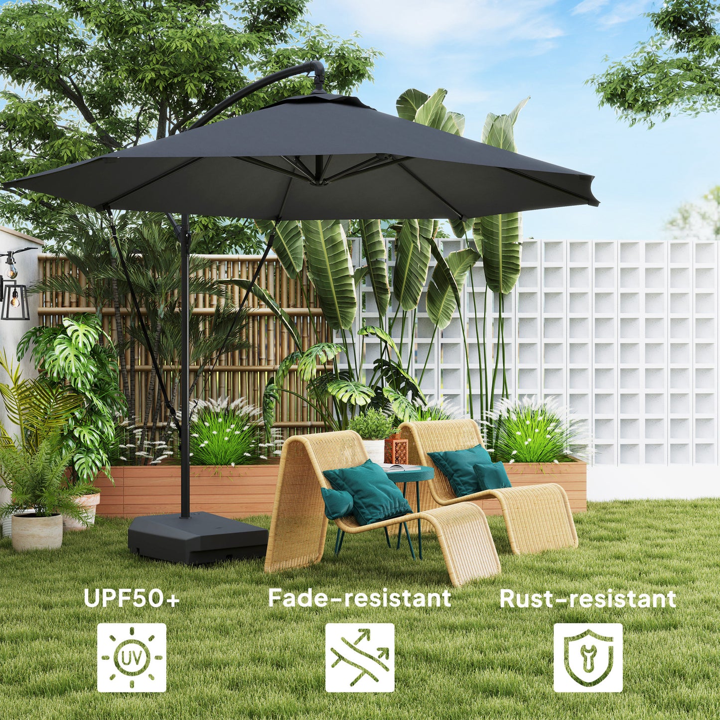 3(m) Garden Cantilever Parasol with Fillable Base up to 90kg