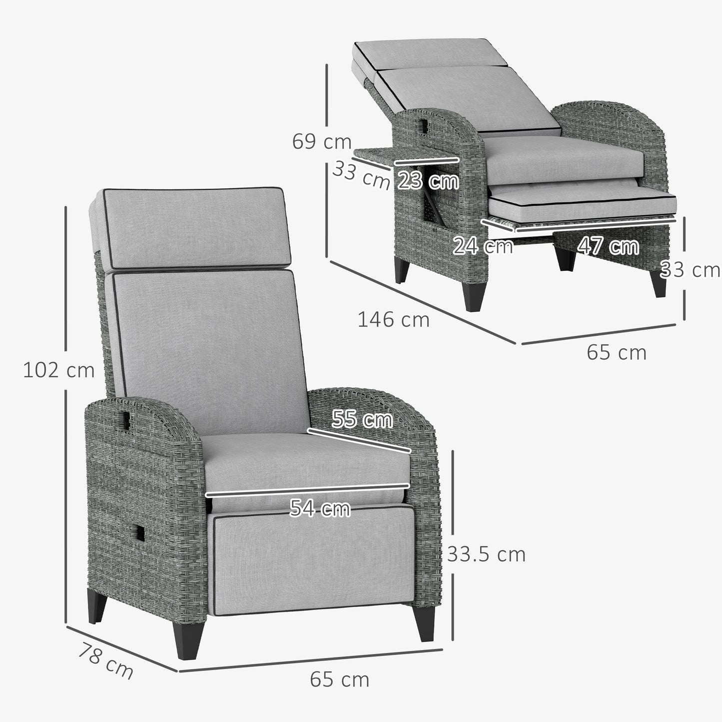 Outdoor Recliner Chair with Adjustable Backrest and Footrest (2)