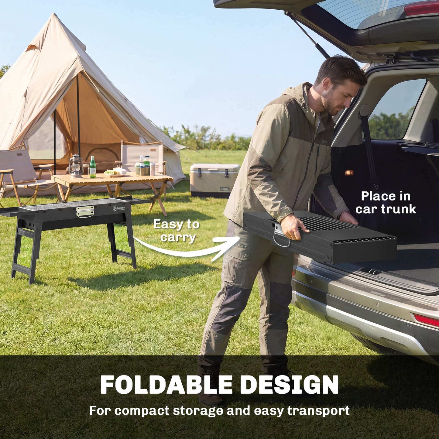 Portable BBQ Grill, Foldable Charcoal Grill for Camping and Picnics