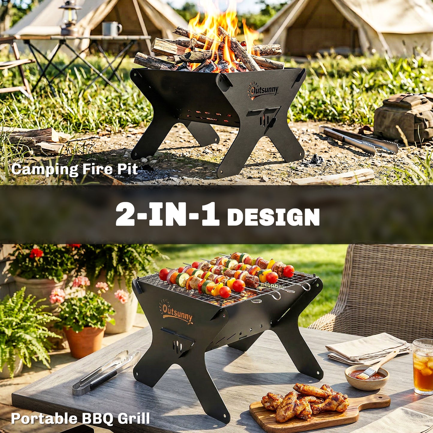 2-In-1 Portable BBQ Grill and Camping Fire Pit