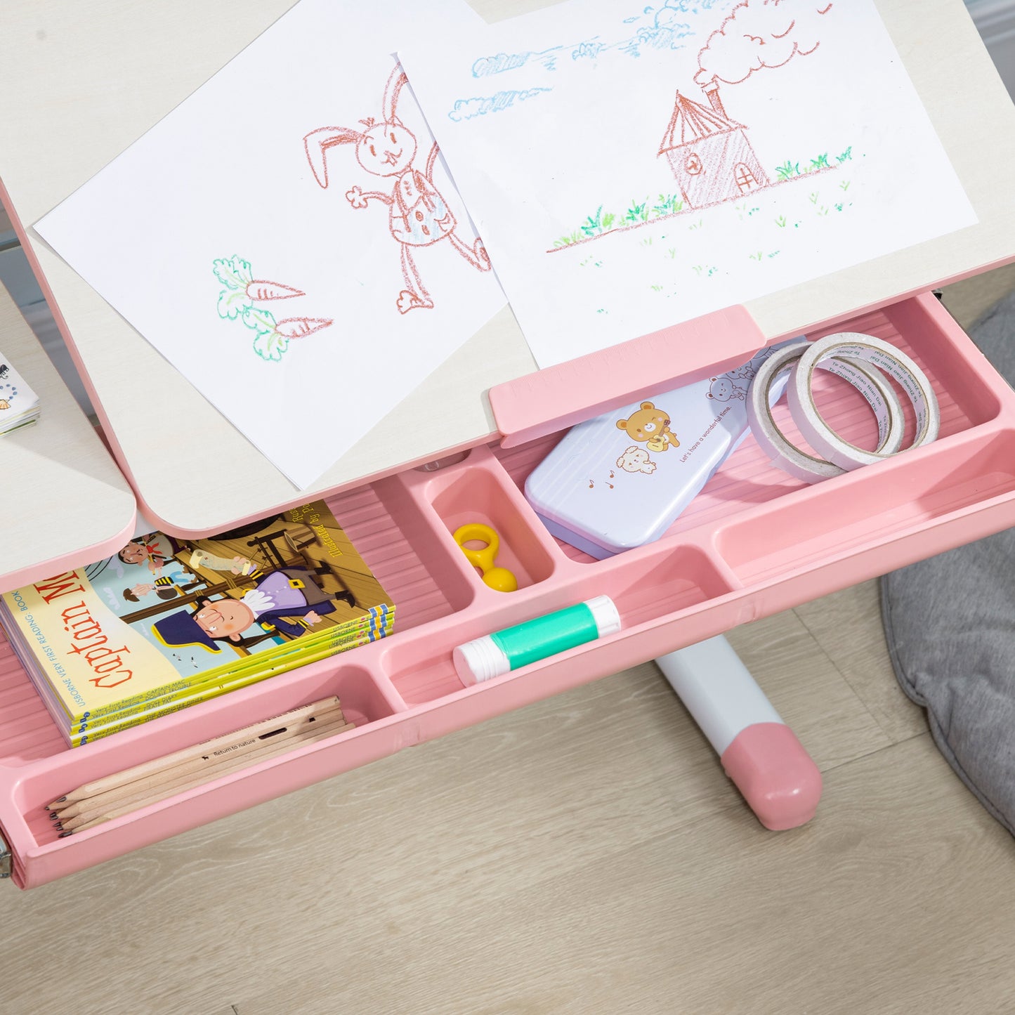 Kids Desk and Chair Set, with Storage Shelves, Washable Cover