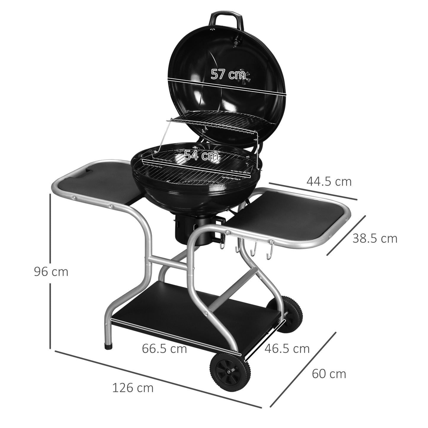 Portable Charcoal Kettle Grill Outdoor Barbecue Trolley BBQ Heat