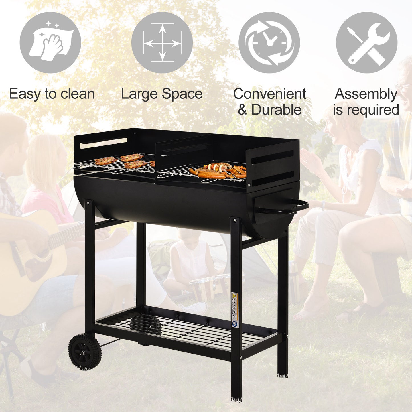 Steel 2-Grill Charcoal BBQ w/ Wheels