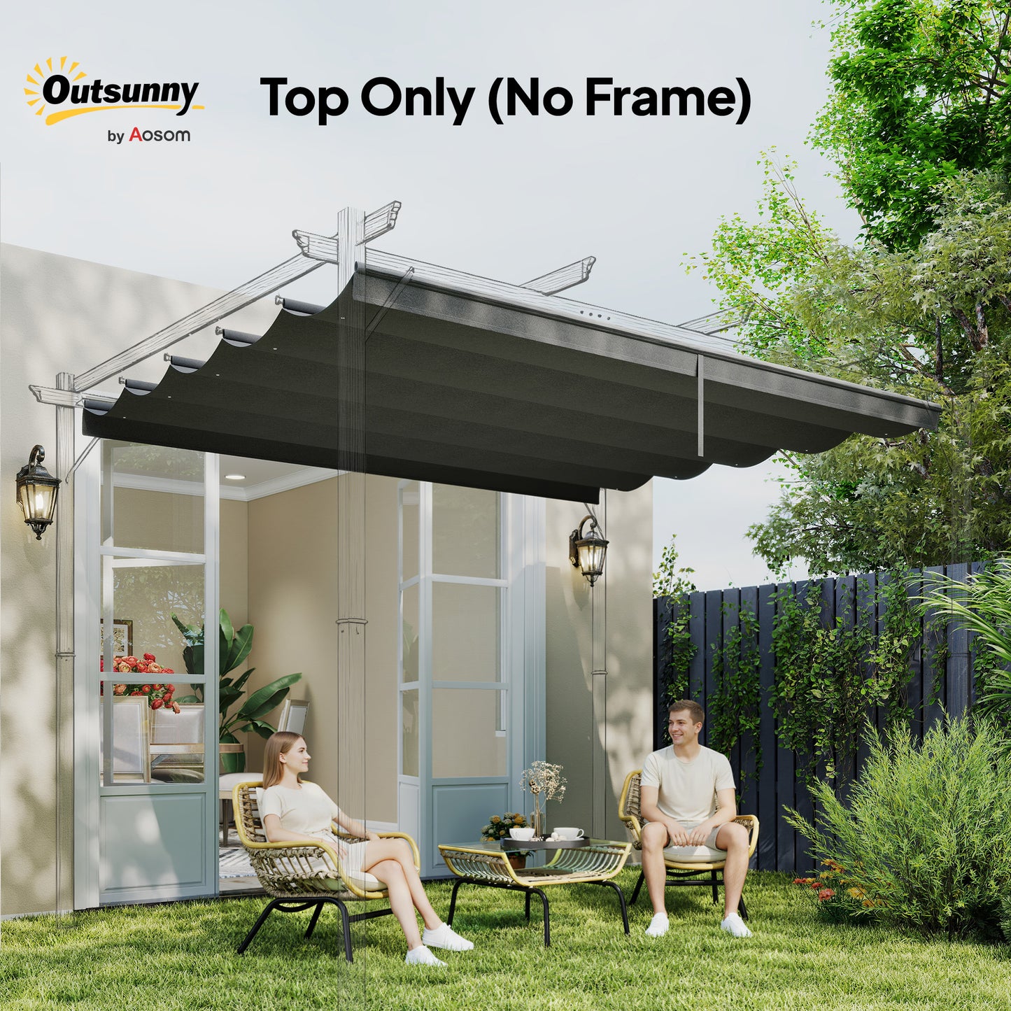 Retractable Pergola Cover, 3.5 x 2.6 m Replacement Canopy Fabric