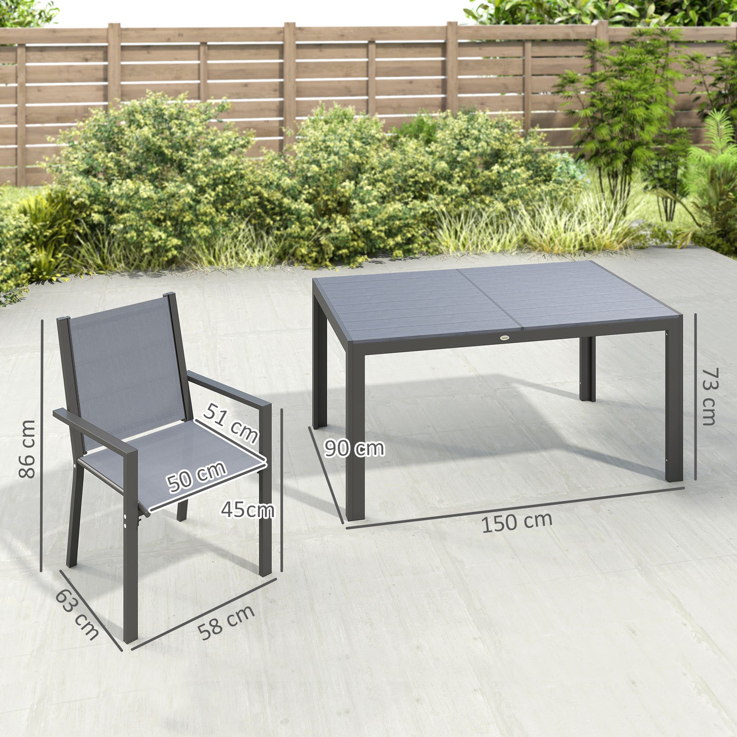 Seven-Piece Garden Dining Set, with Plastic Wood-Top Table