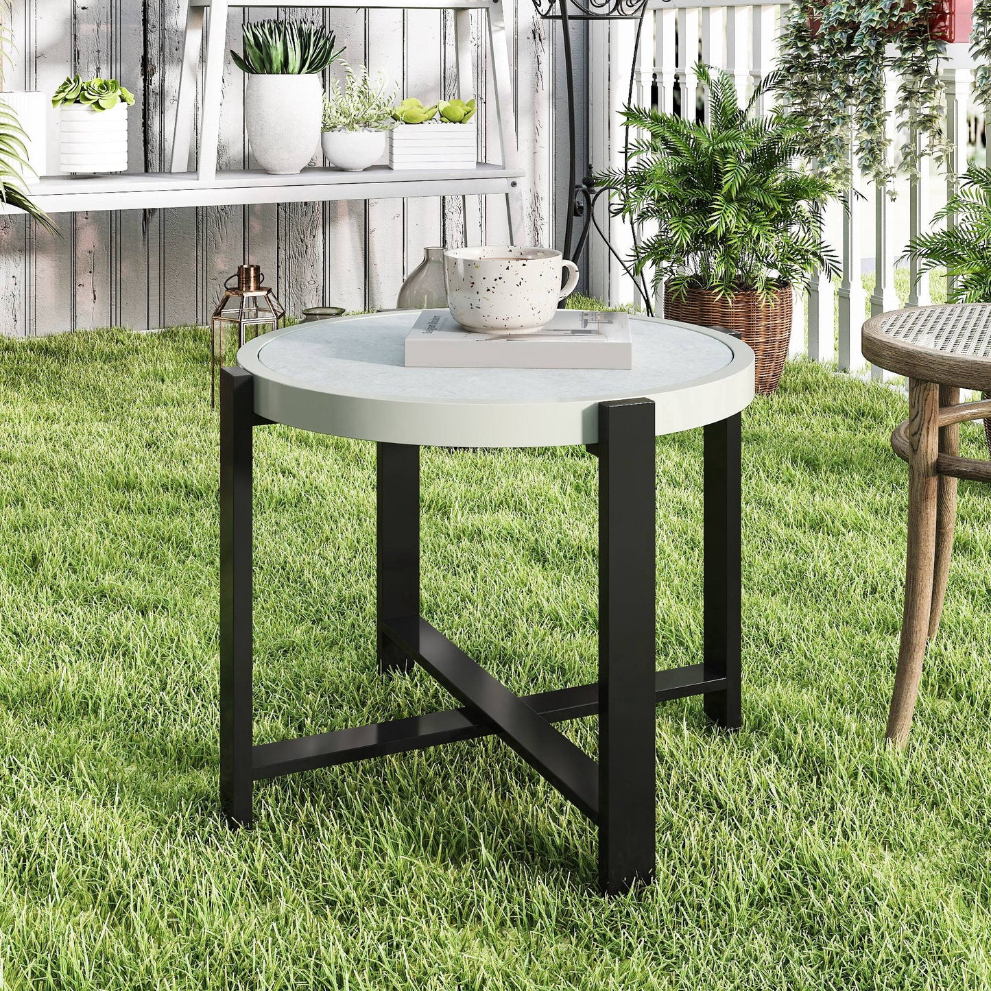 Round Small Garden Table, 60cm Outdoor Side Table