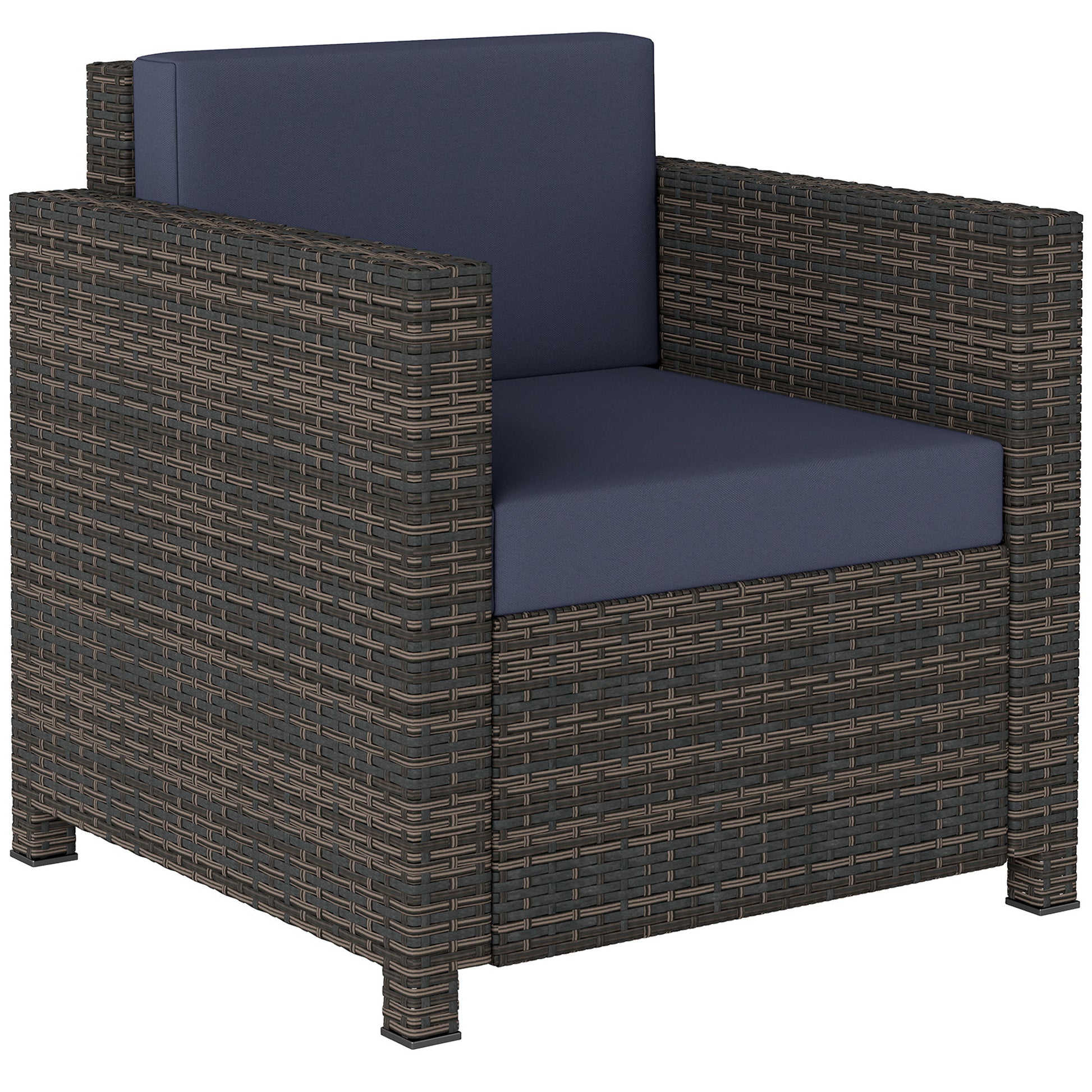 PE Rattan Garden Armchair with Cushion - Mixed Brown/Navy