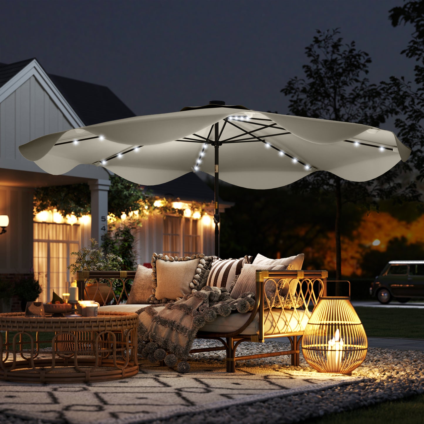 Solar Patio Umbrella with LED and Tilt