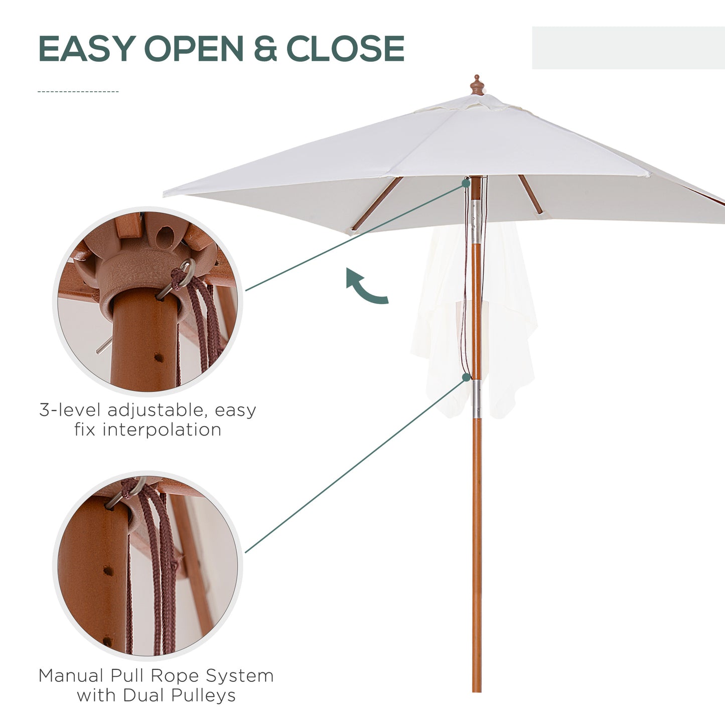 2m x 1.5m Garden Parasol Umbrella with Tilting Sunshade Canopy