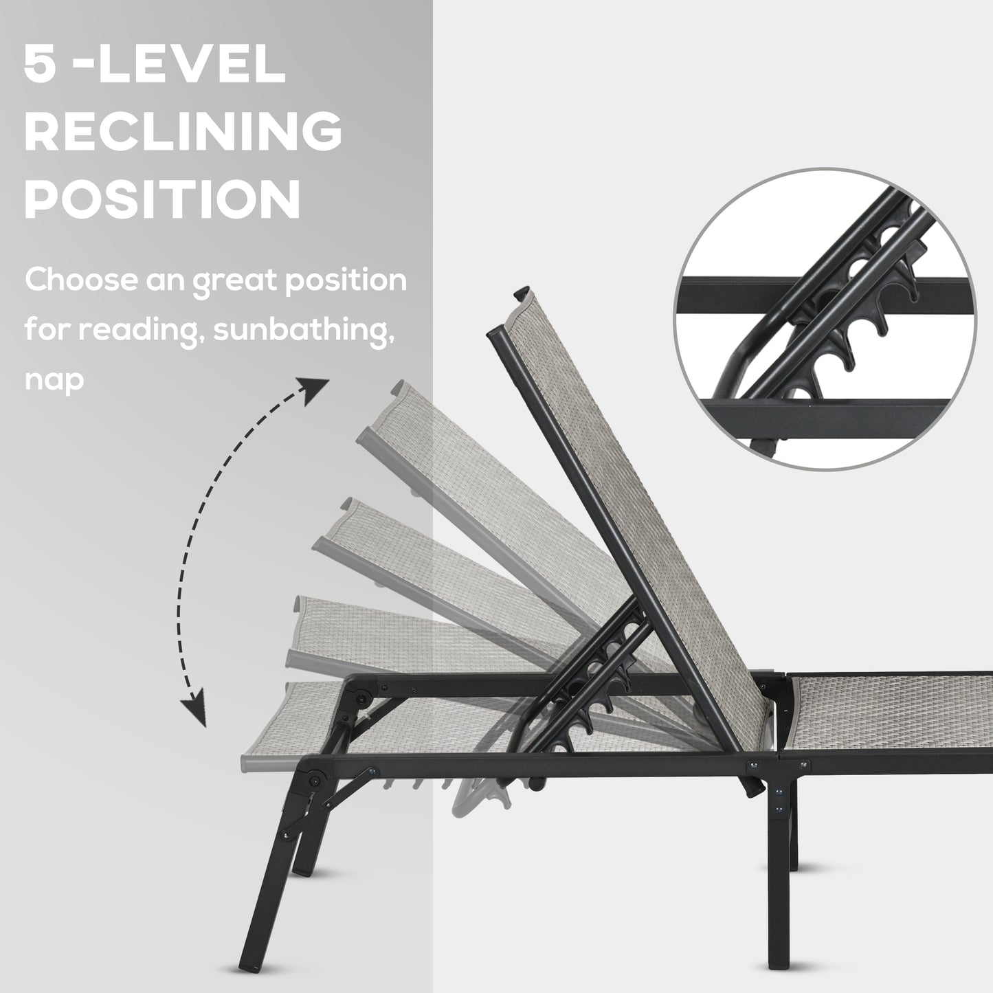 Foldable Rattan Sun Lounger with 5-Level Adjust Backrest