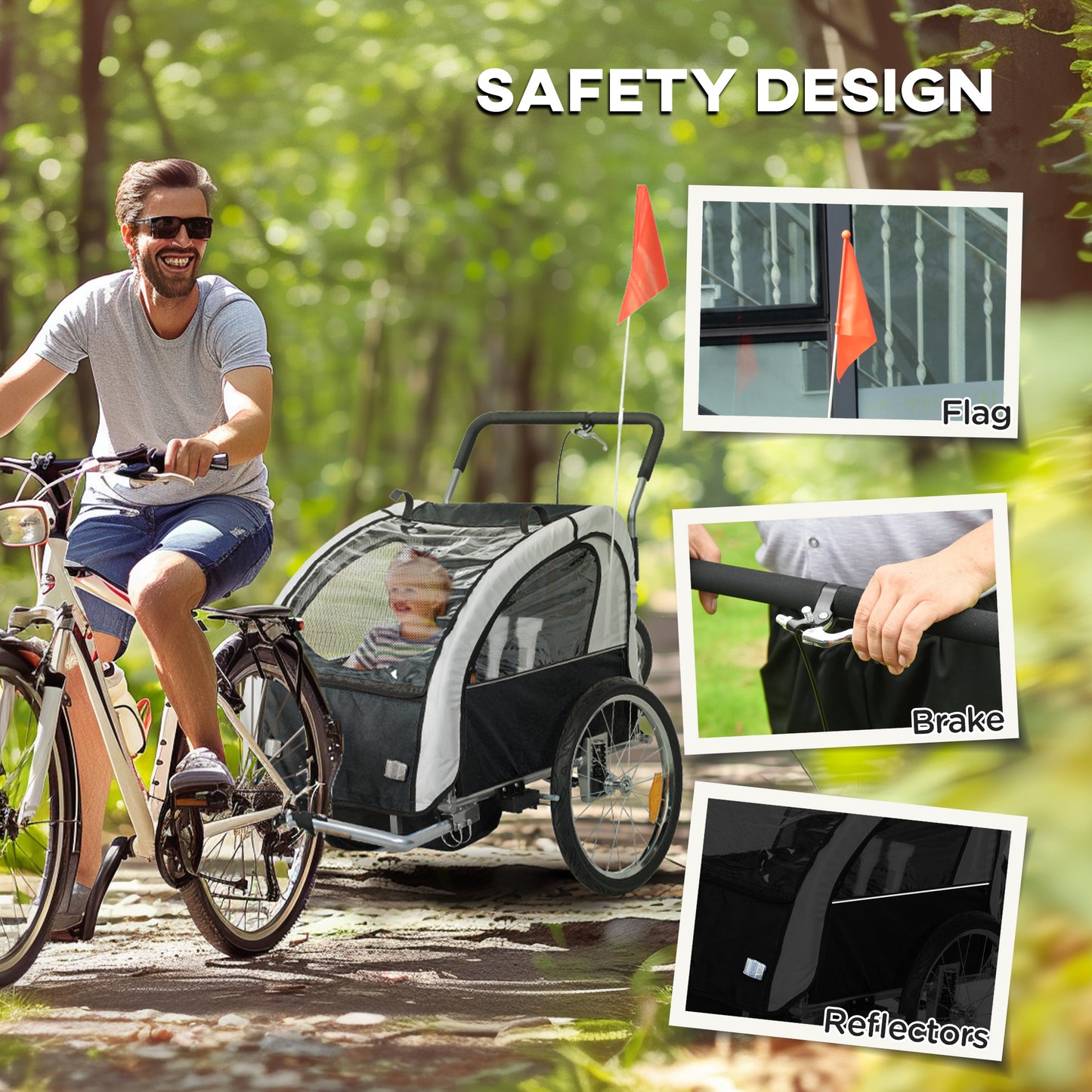 2 Seat Bike Trailer with 5 Point Harness