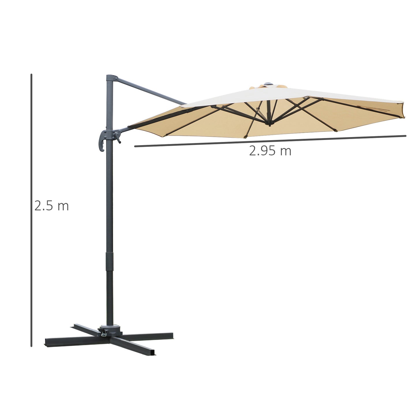 Round Umbrella Parasol W/ Tilt 360° Rotation and Hand Crank Cross Base
