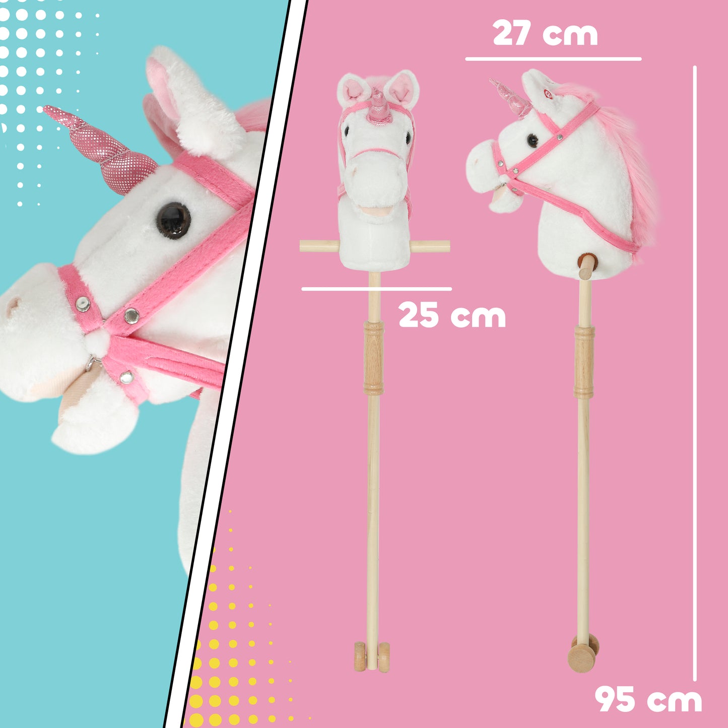 Unicorn Stick Horse with Wood Wheels