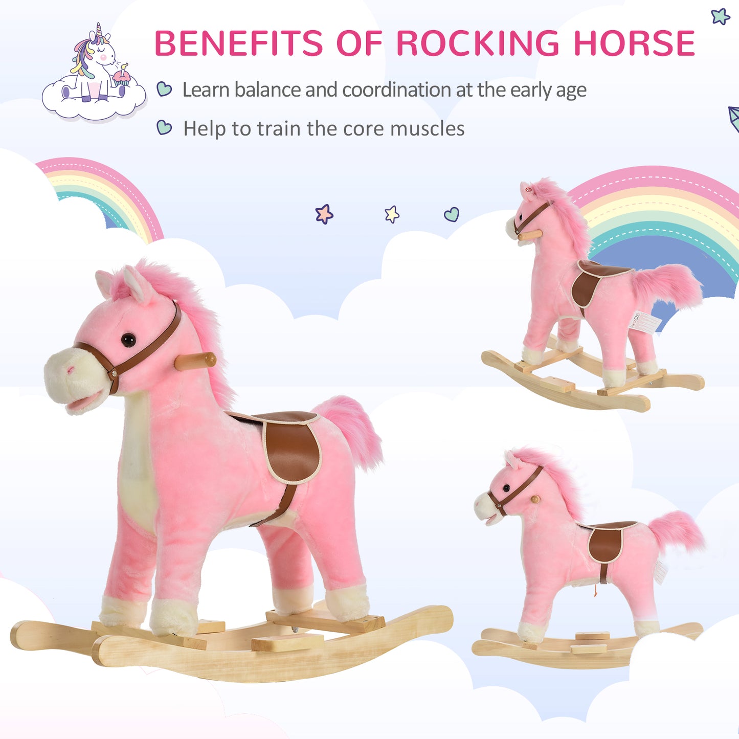 Kids Plush Rocking Horse w/ Sound Moving Mouth Wagging Tail