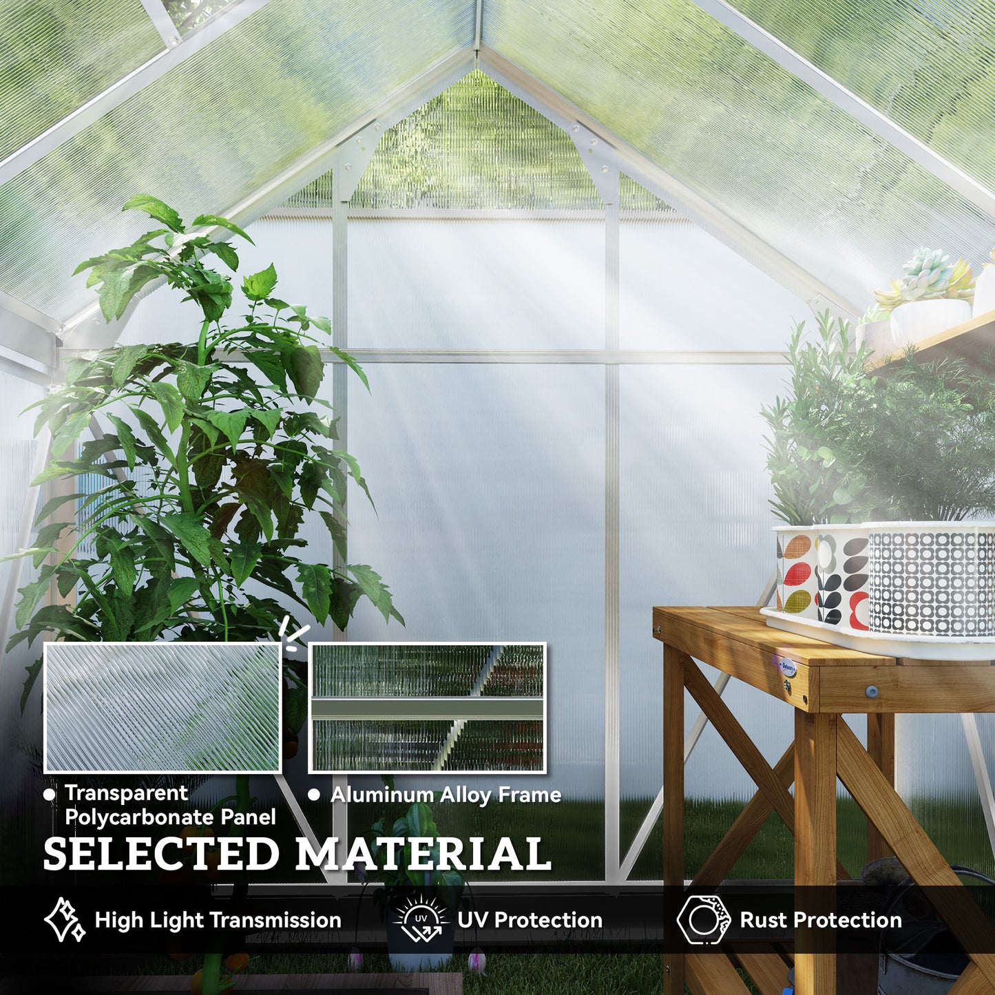 Polycarbonate Greenhouse, Large Walk-In Green House with Slide Door