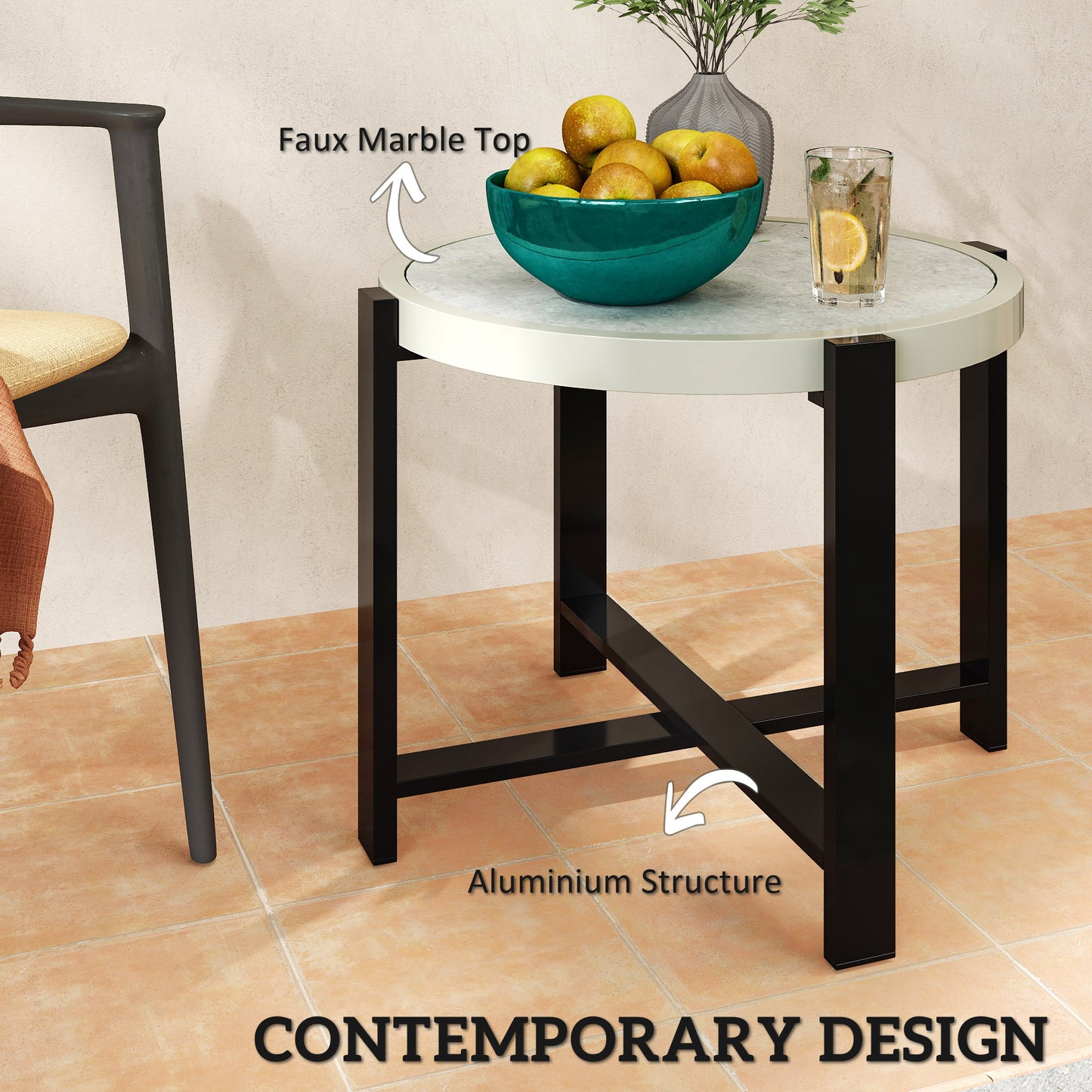Round Small Garden Table, 60cm Outdoor Side Table