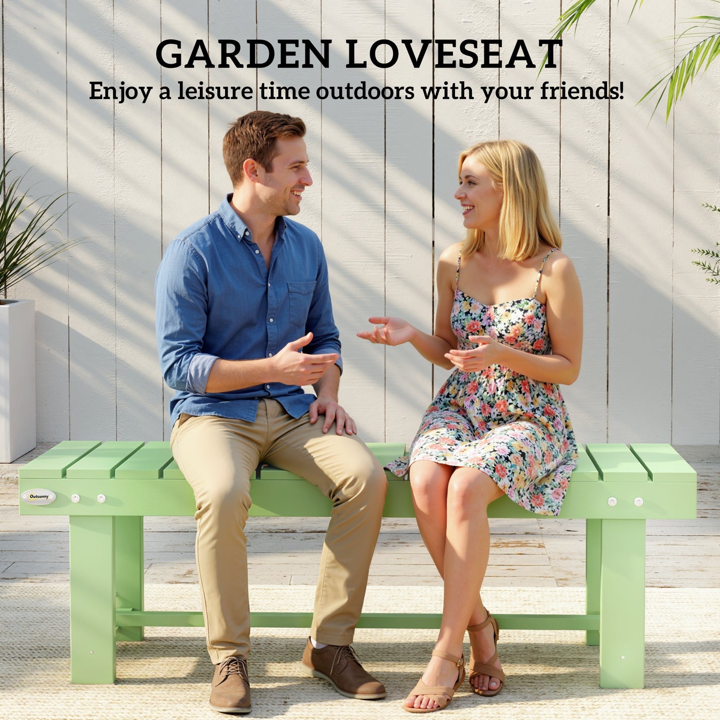 Wooden Garden Bench, Backless Outdoor Loveseat with Slatted Seat